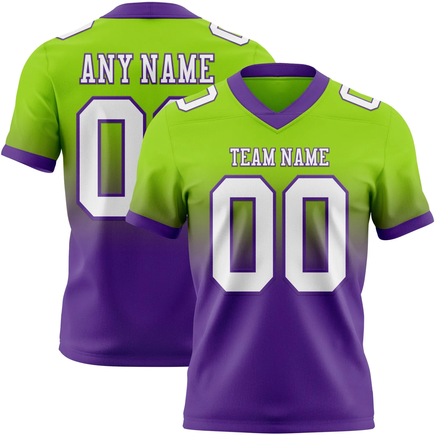 Custom Neon Green White-Purple Authentic Fade Fashion Football Jersey - Player Version