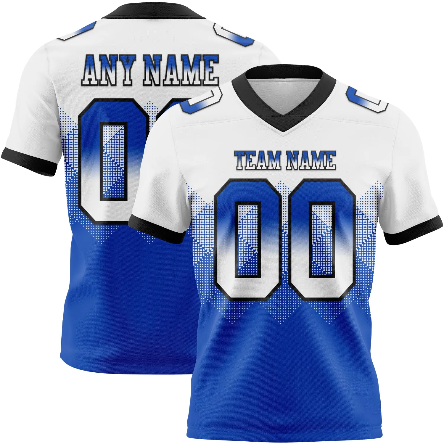 Custom White Thunder Blue-Black Authentic Gradient Square Shape 7V7 Flag Football Jersey - Player Version