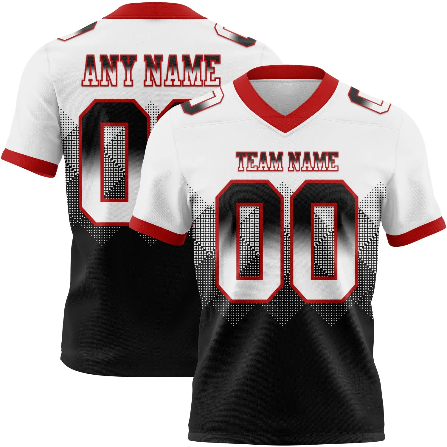 Custom White Black-Red Authentic Gradient Square Shape 7V7 Flag Football Jersey - Fan Version