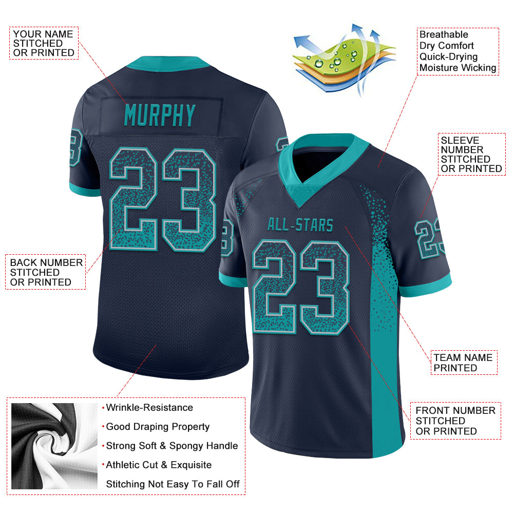 Custom Navy Teal-Gray Drift Fashion Football Jersey - Fan Version