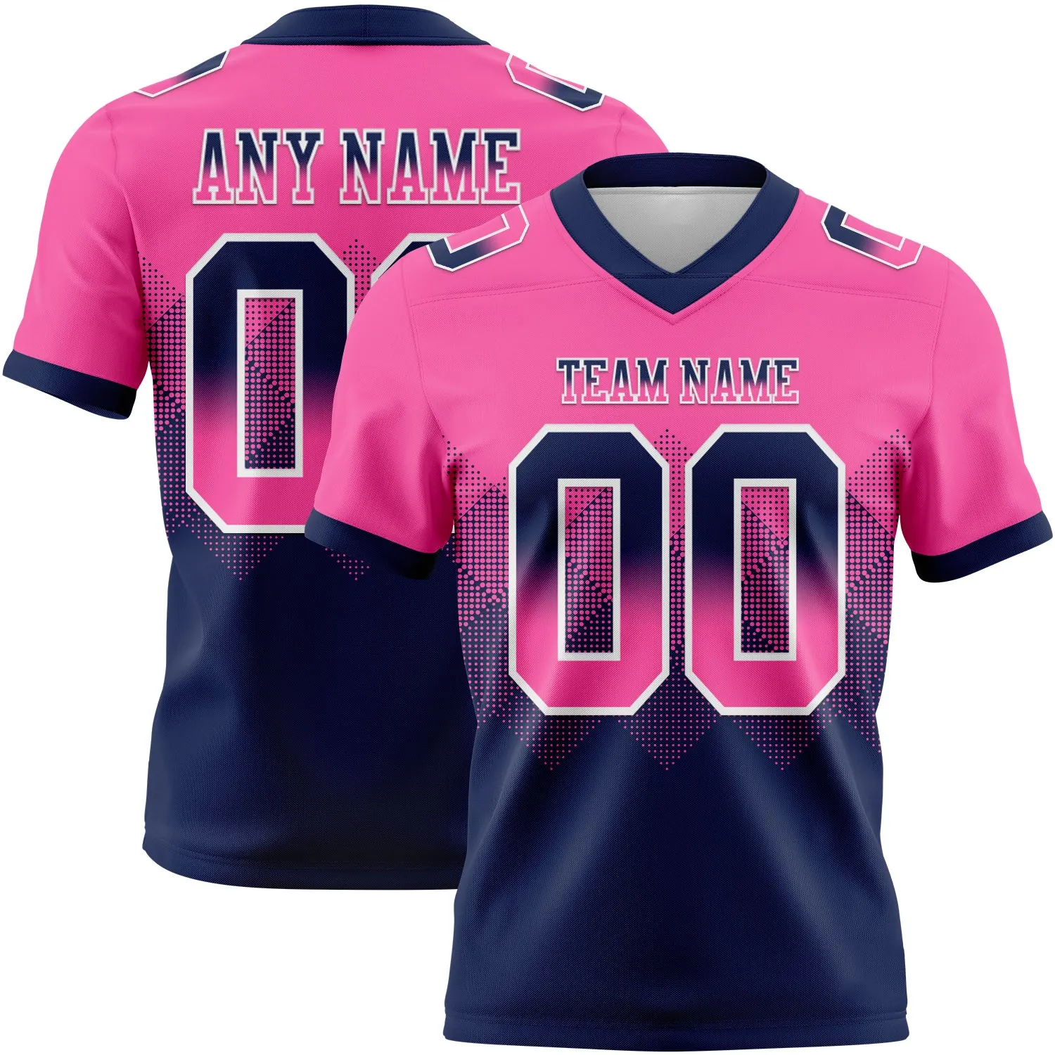 Custom Pink Navy-White Authentic Gradient Square Shape 7V7 Flag Football Jersey - Player Version