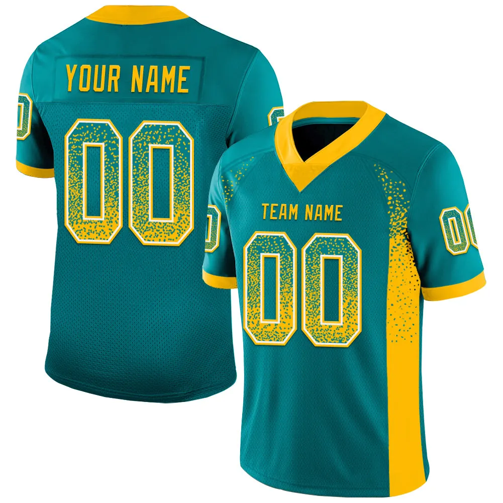 Custom Teal Gold-White Drift Fashion Football Jersey - Player Version