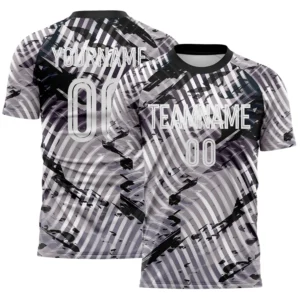 Custom Gray White-Black Abstract Swirl Wave Grunge Splatter Sublimation Soccer Uniform Jersey