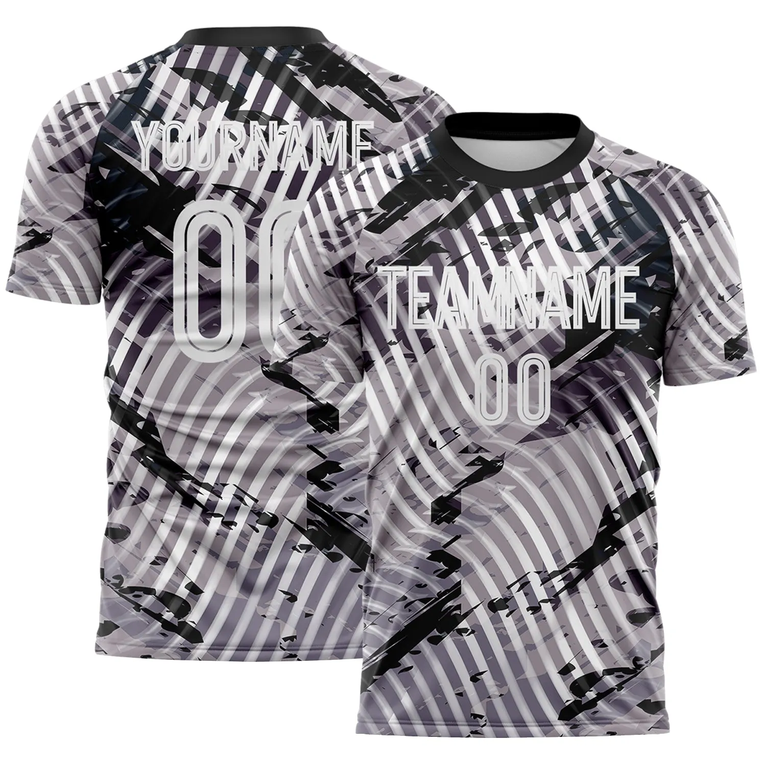 Custom Gray White-Black Abstract Swirl Wave Grunge Splatter Sublimation Soccer Uniform Jersey