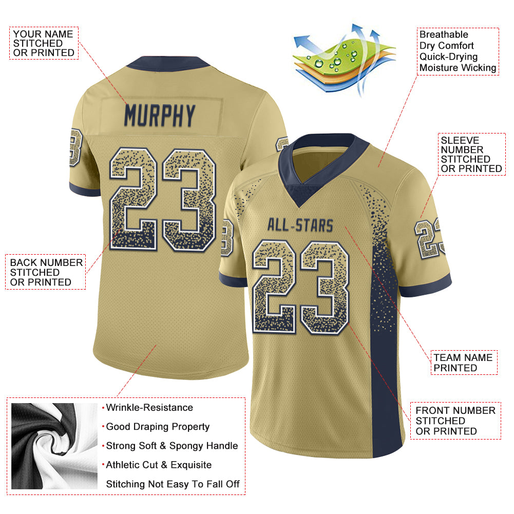 Custom Vegas Gold Navy-White Drift Fashion Football Jersey - Fan Version
