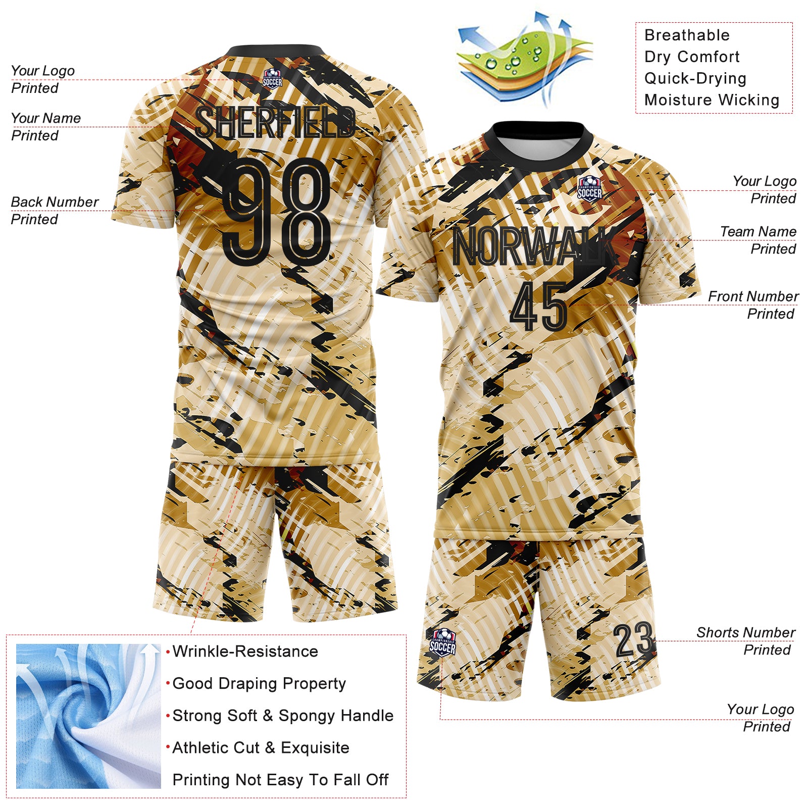 Custom Cream-Black Abstract Swirl Wave Grunge Splatter Sublimation Soccer Uniform Jersey