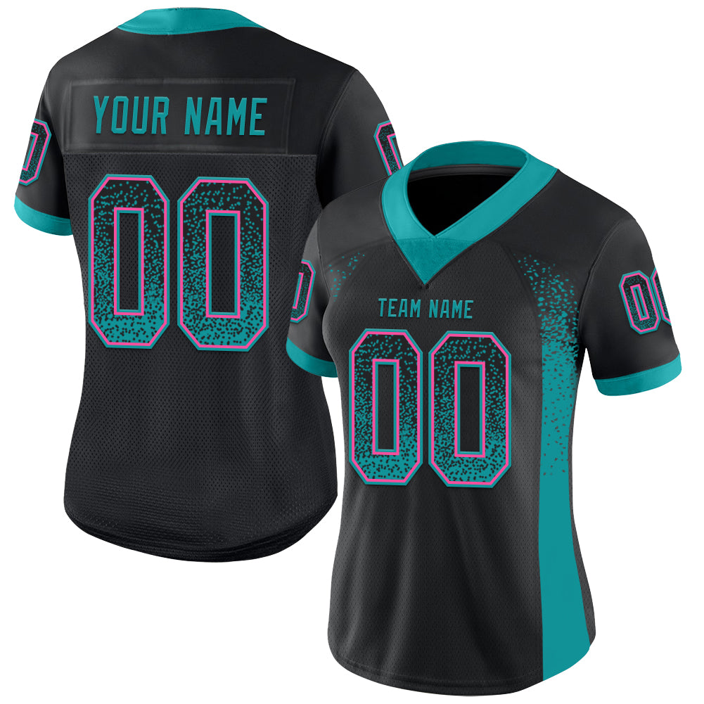 Custom Black Teal-Pink Drift Fashion Football Jersey - Player Version