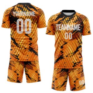 Custom Gold White-Black Abstract Swirl Wave Grunge Splatter Sublimation Soccer Uniform Jersey