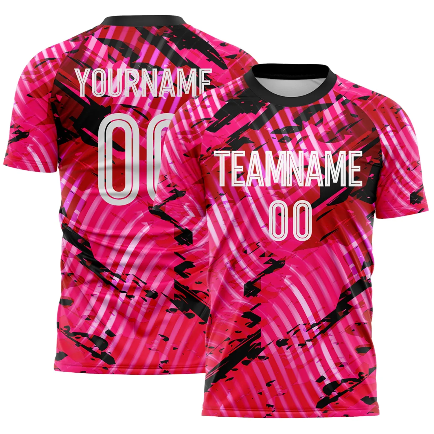 Custom Pink White-Black Abstract Swirl Wave Grunge Splatter Sublimation Soccer Uniform Jersey