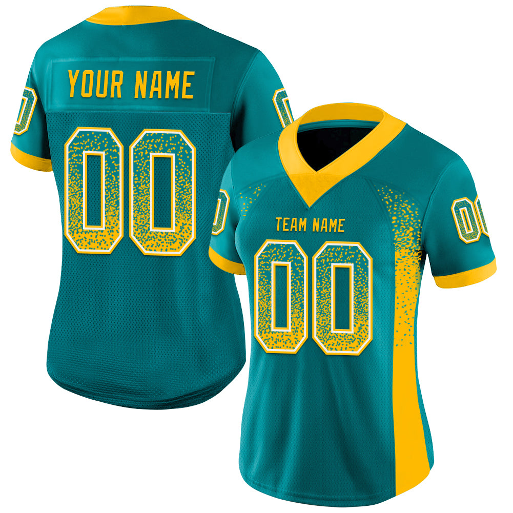 Custom Teal Gold-White Drift Fashion Football Jersey - Player Version