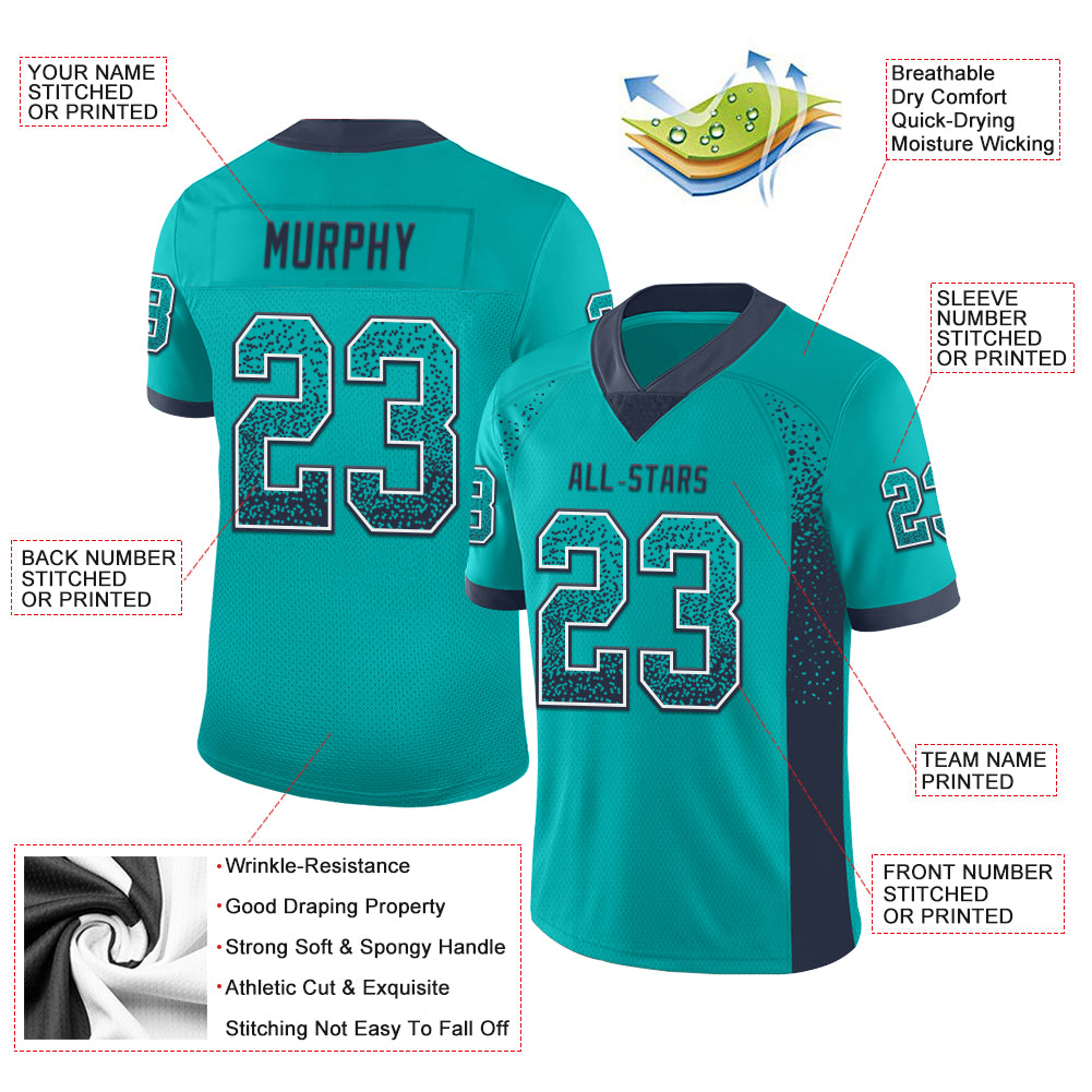 Custom Aqua Navy-White Drift Fashion Football Jersey - Player Version
