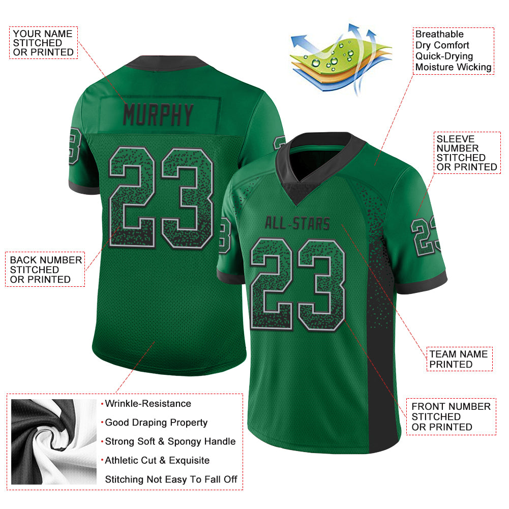 Custom Kelly Green Black-Gray Drift Fashion Football Jersey - Player Version