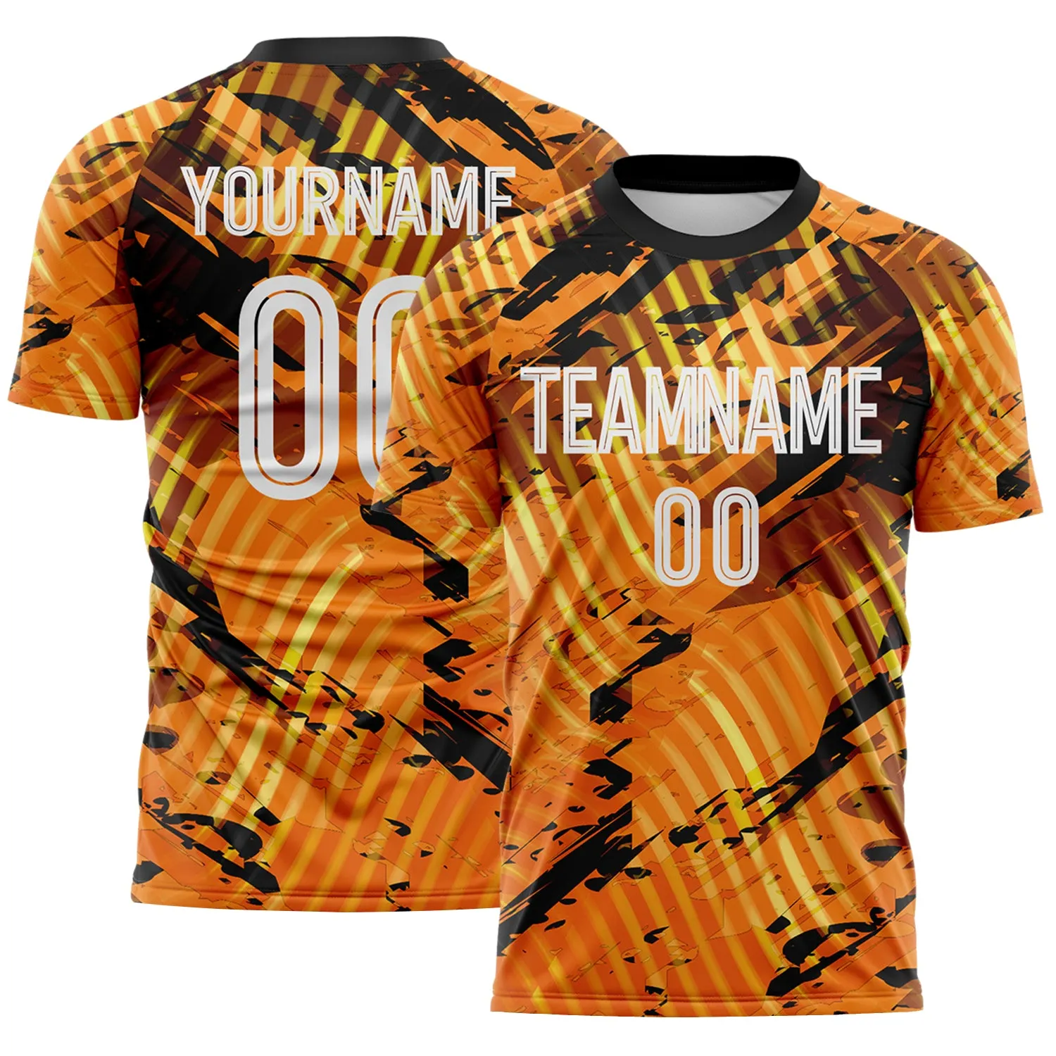 Custom Gold White-Black Abstract Swirl Wave Grunge Splatter Sublimation Soccer Uniform Jersey