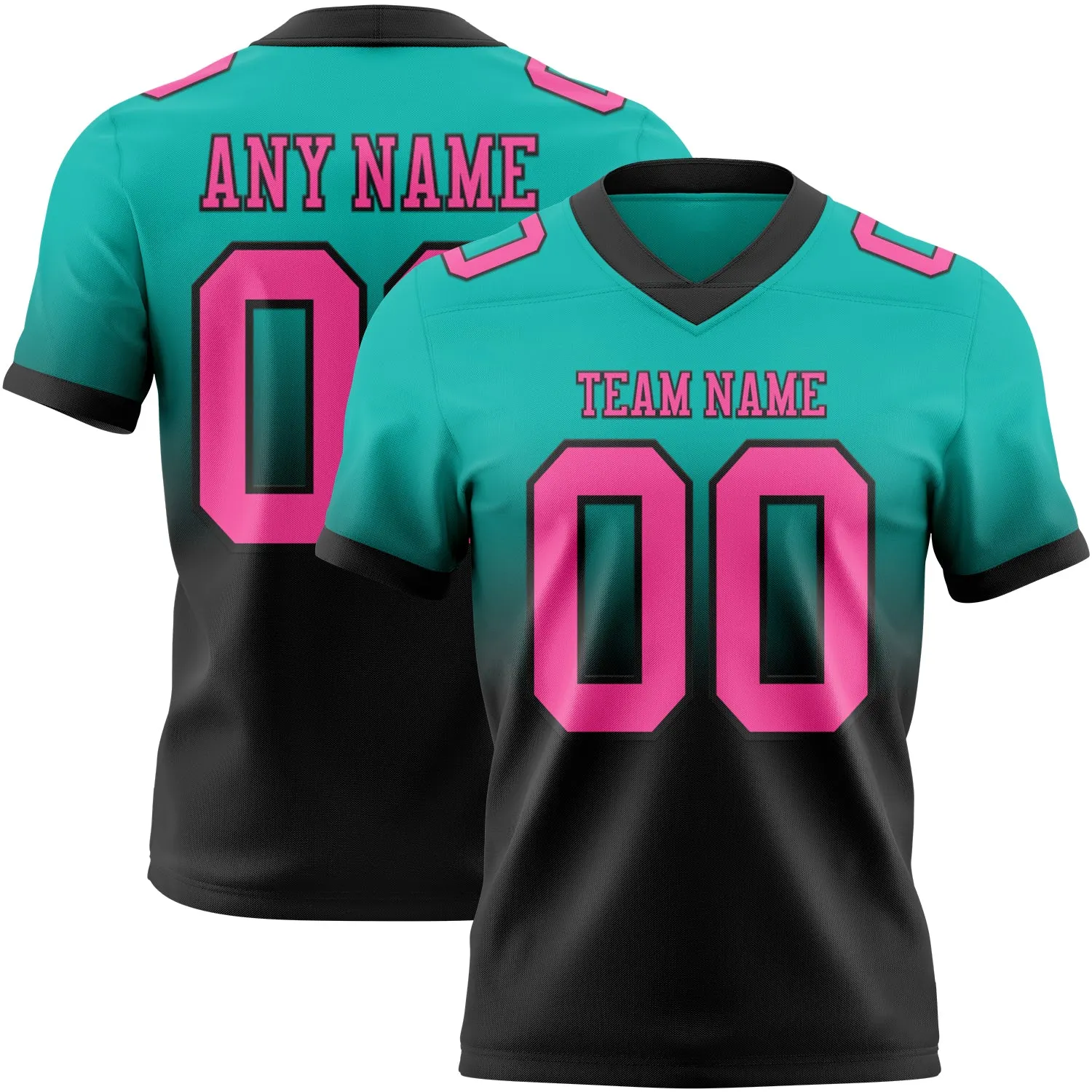 Custom Aqua Pink-Black Authentic Fade Fashion Football Jersey - Player Version