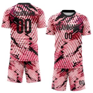 Custom Light Pink-Black Abstract Swirl Wave Grunge Splatter Sublimation Soccer Uniform Jersey