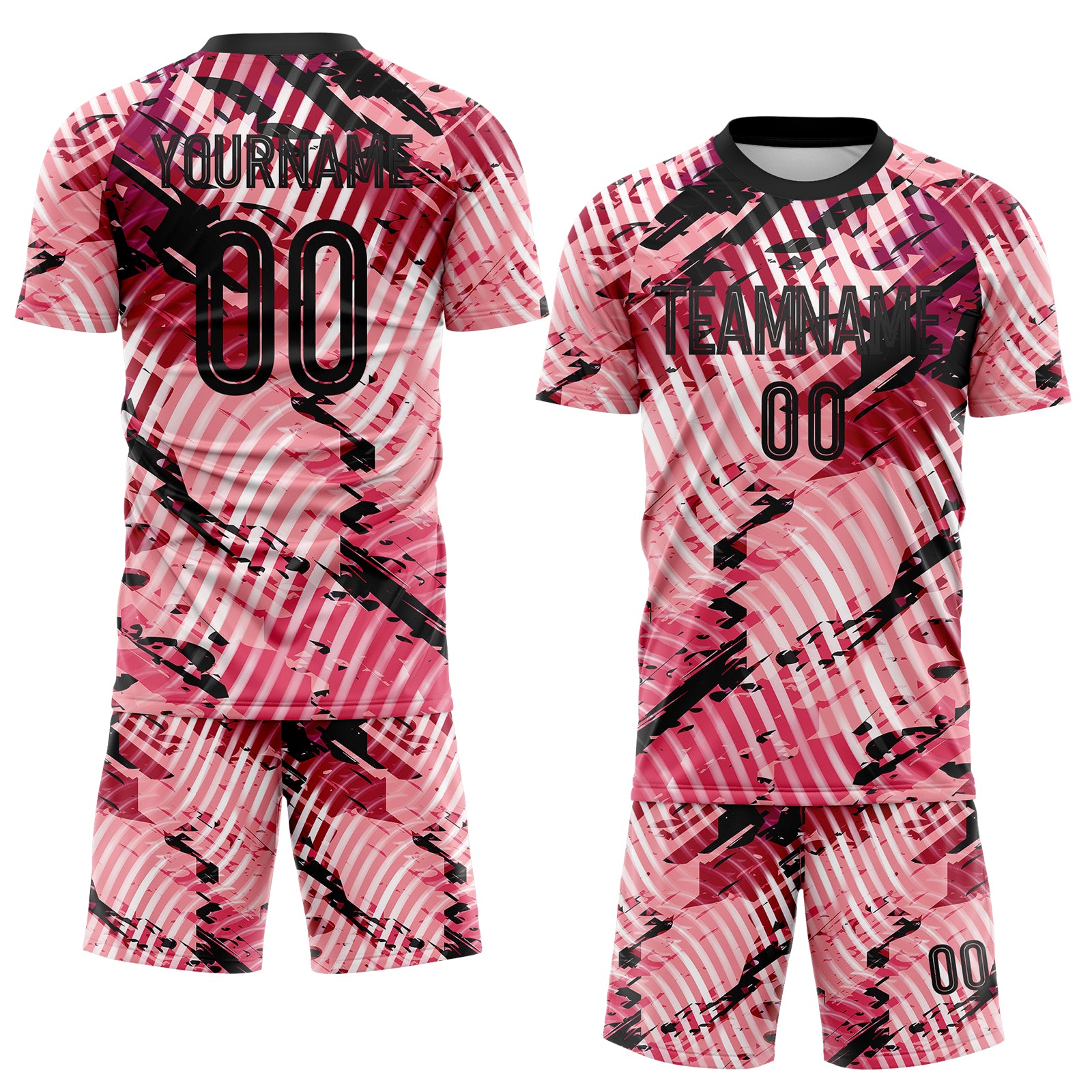 Custom Light Pink-Black Abstract Swirl Wave Grunge Splatter Sublimation Soccer Uniform Jersey