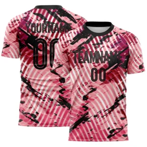 Custom Light Pink-Black Abstract Swirl Wave Grunge Splatter Sublimation Soccer Uniform Jersey