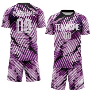 Custom Light Purple White-Black Abstract Swirl Wave Grunge Splatter Sublimation Soccer Uniform Jersey