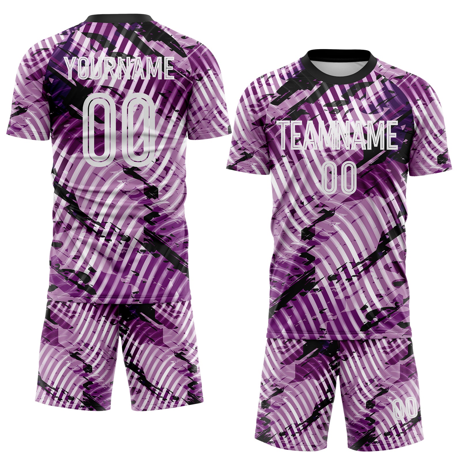 Custom Light Purple White-Black Abstract Swirl Wave Grunge Splatter Sublimation Soccer Uniform Jersey