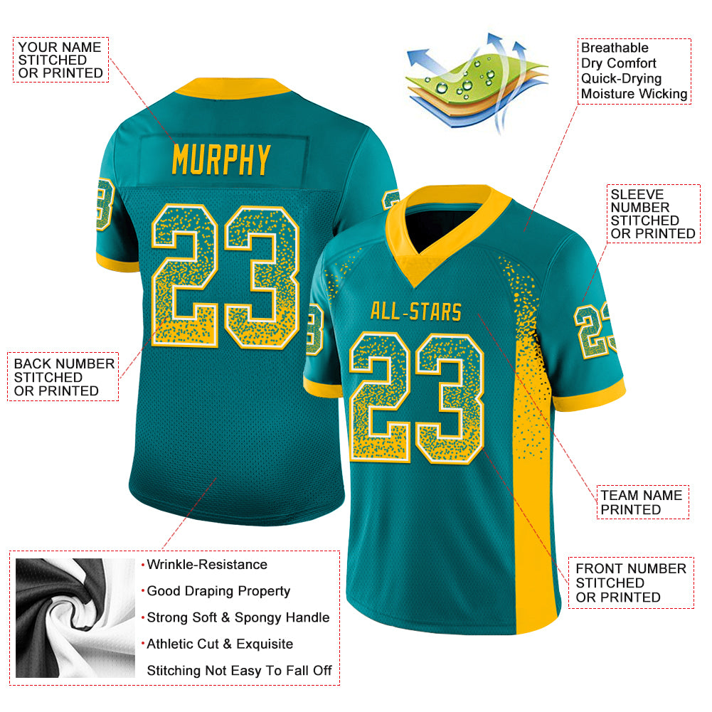 Custom Teal Gold-White Drift Fashion Football Jersey - Player Version