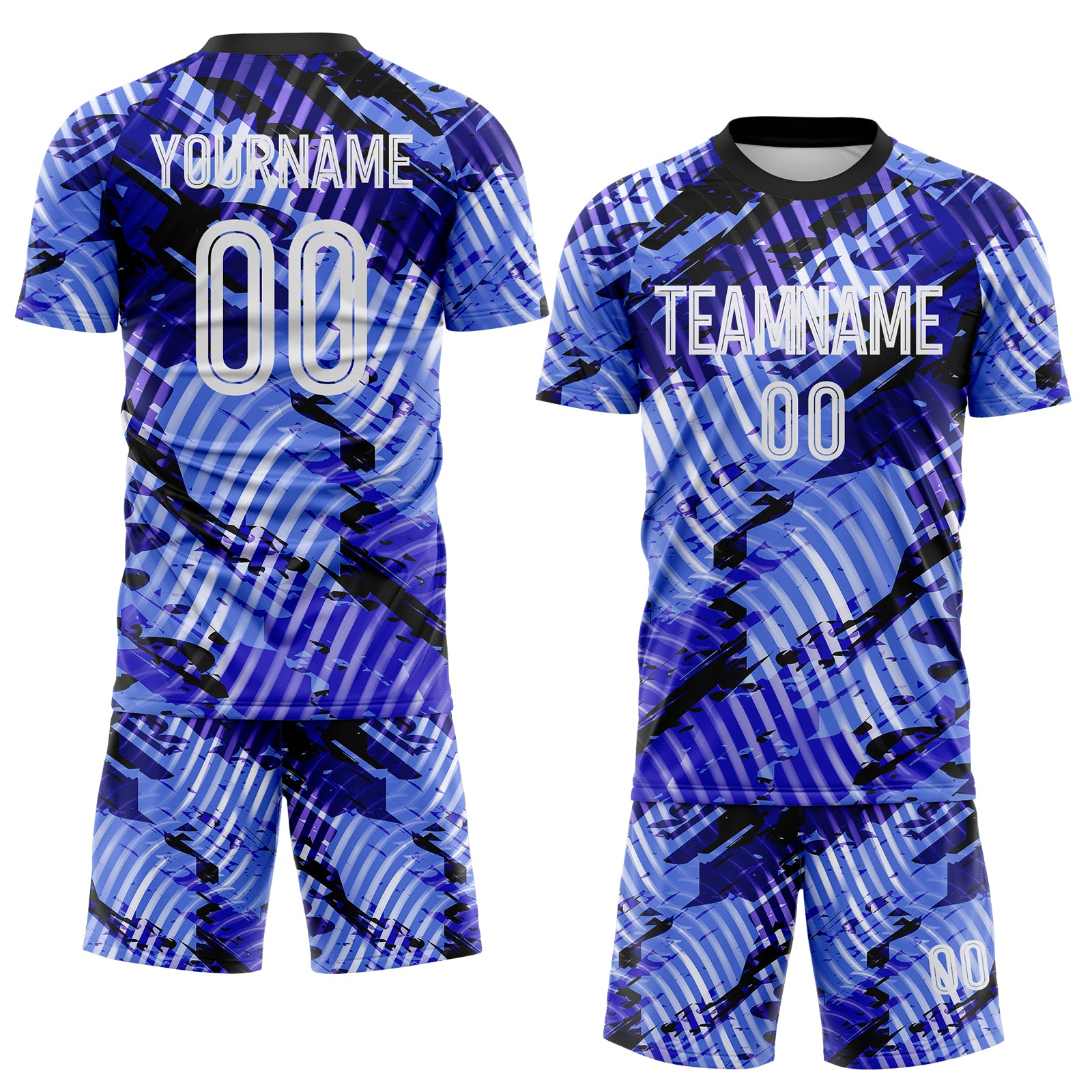 Custom Blue White-Black Abstract Swirl Wave Grunge Splatter Sublimation Soccer Uniform Jersey