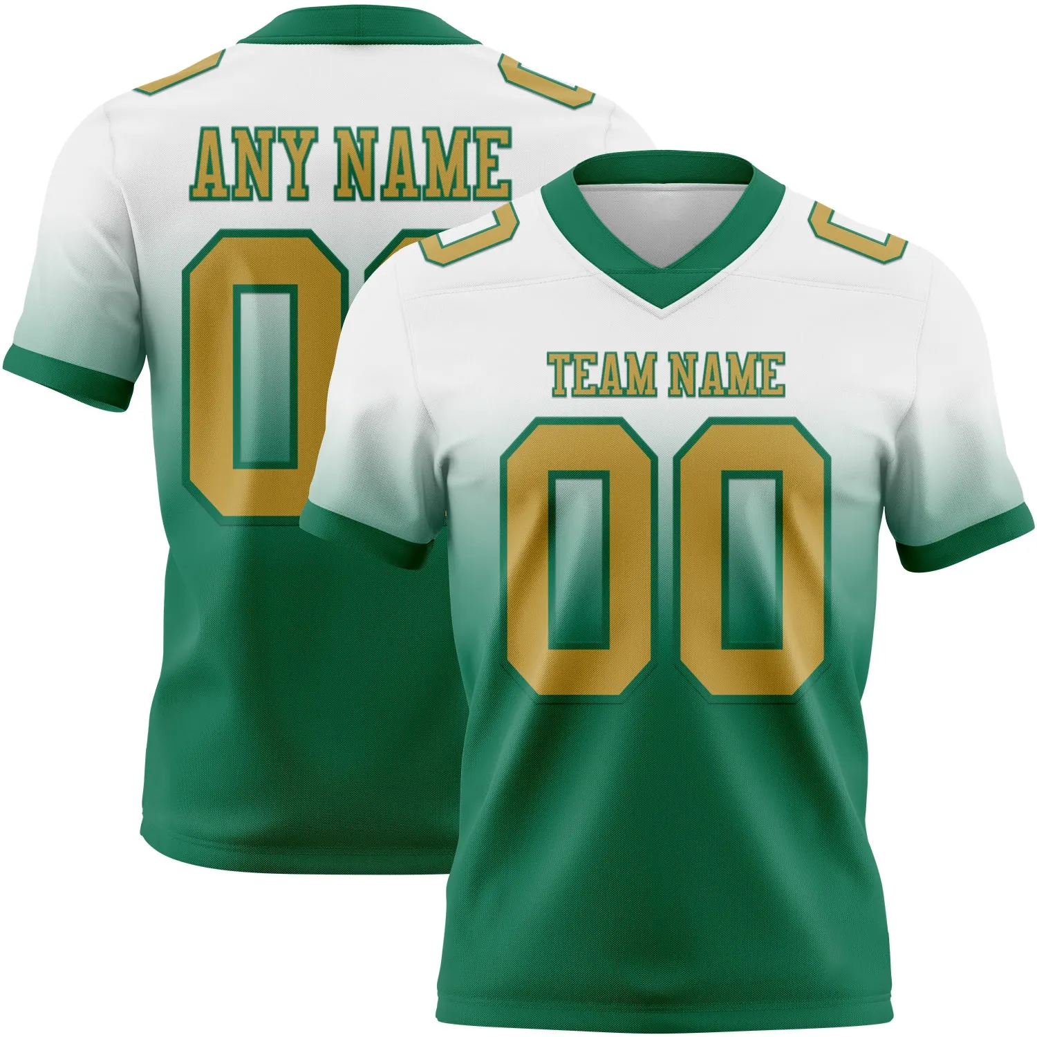 Custom White Old Gold-Kelly Green Authentic Fade Fashion Football Jersey - Fan Version