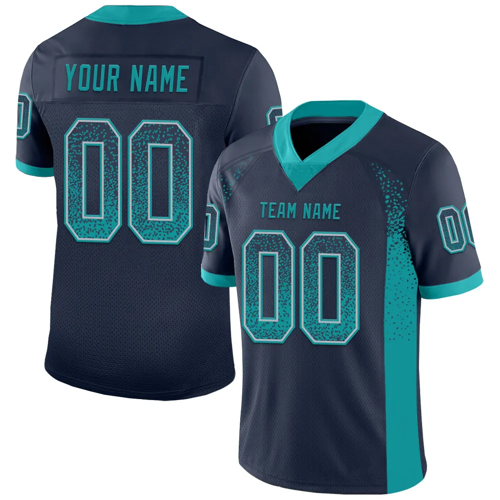 Custom Navy Teal-Gray Drift Fashion Football Jersey - Fan Version