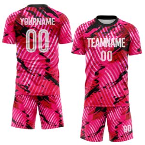 Custom Pink White-Black Abstract Swirl Wave Grunge Splatter Sublimation Soccer Uniform Jersey