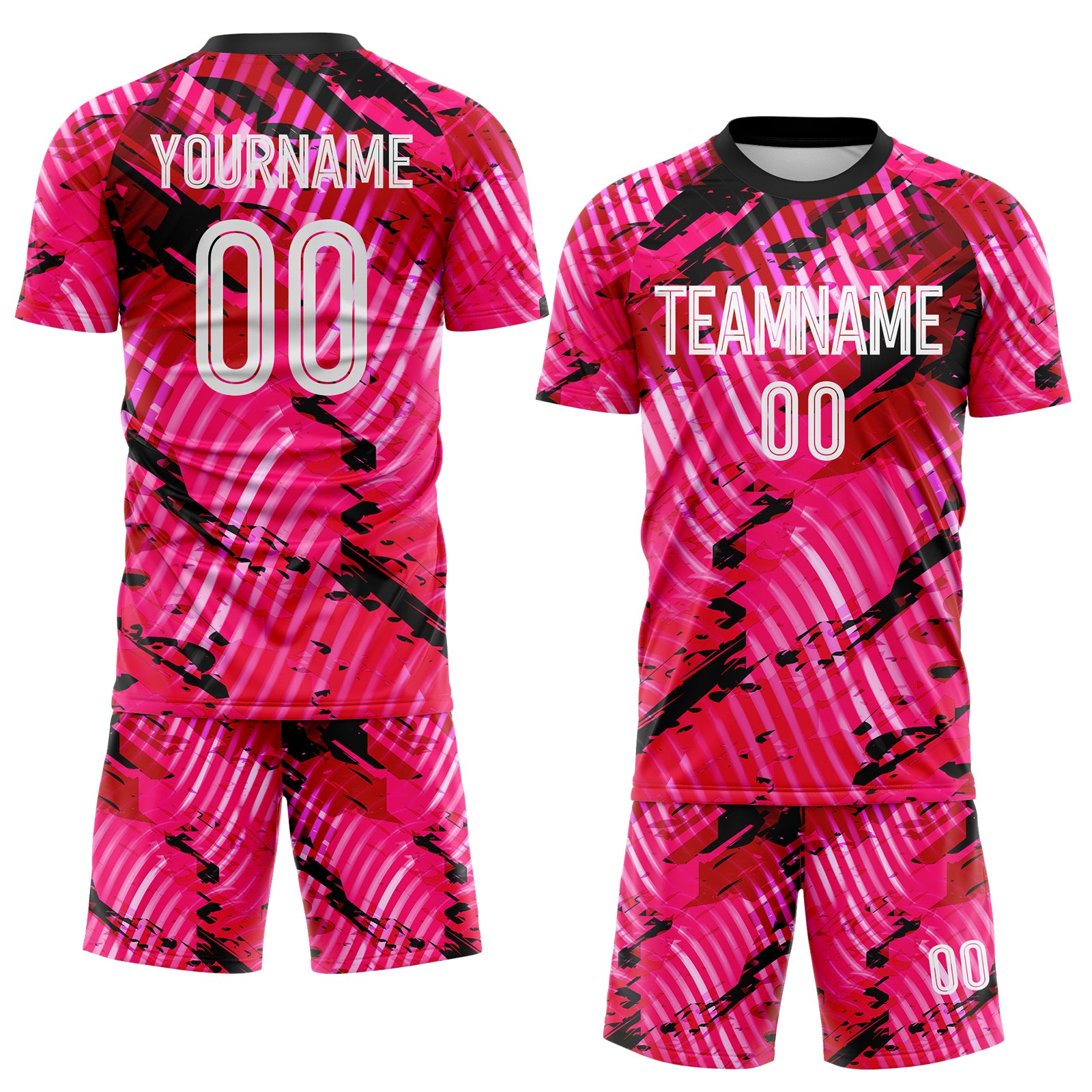 Custom Pink White-Black Abstract Swirl Wave Grunge Splatter Sublimation Soccer Uniform Jersey