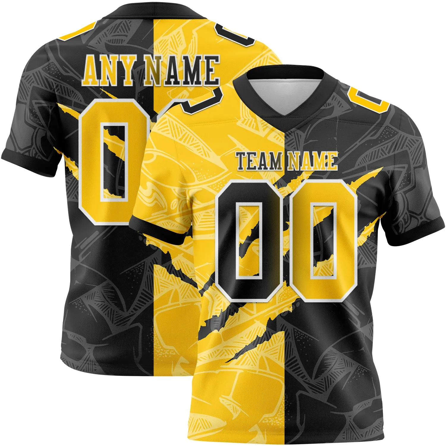 Custom Black Yellow-White Authentic Gradient Fashion Scratch Football Jersey - Fan Version