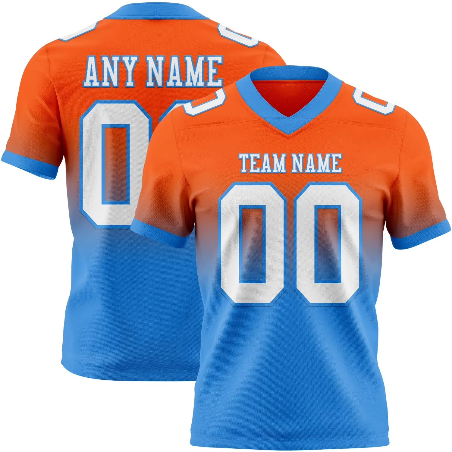Custom Orange White-Powder Blue Authentic Fade Fashion Football Jersey - Player Version