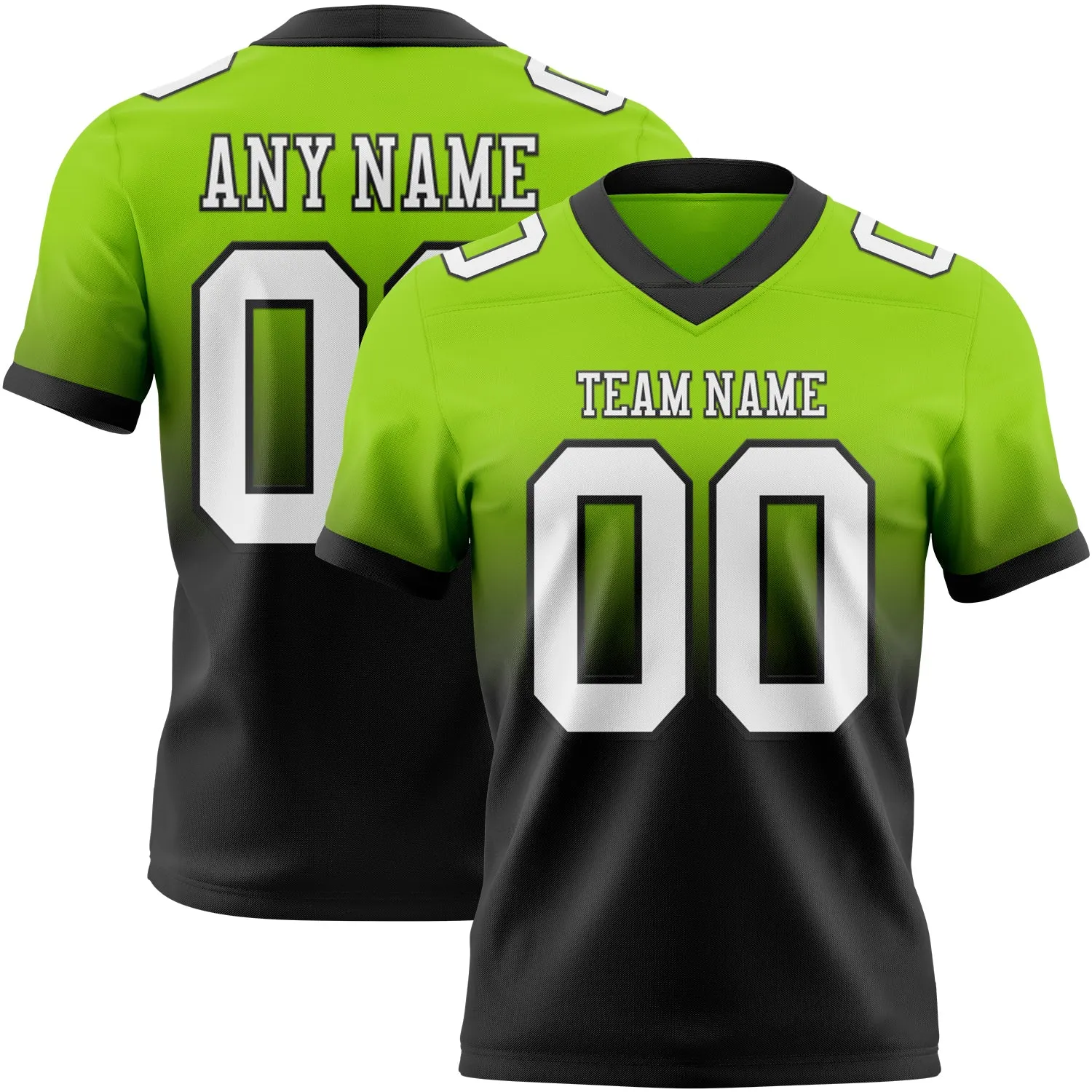 Custom Neon Green White-Black Authentic Fade Fashion Football Jersey - Player Version