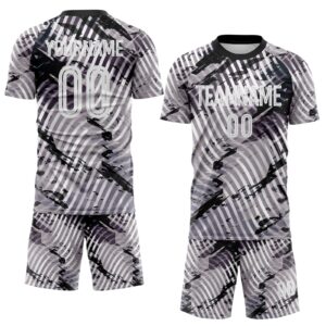 Custom Gray White-Black Abstract Swirl Wave Grunge Splatter Sublimation Soccer Uniform Jersey