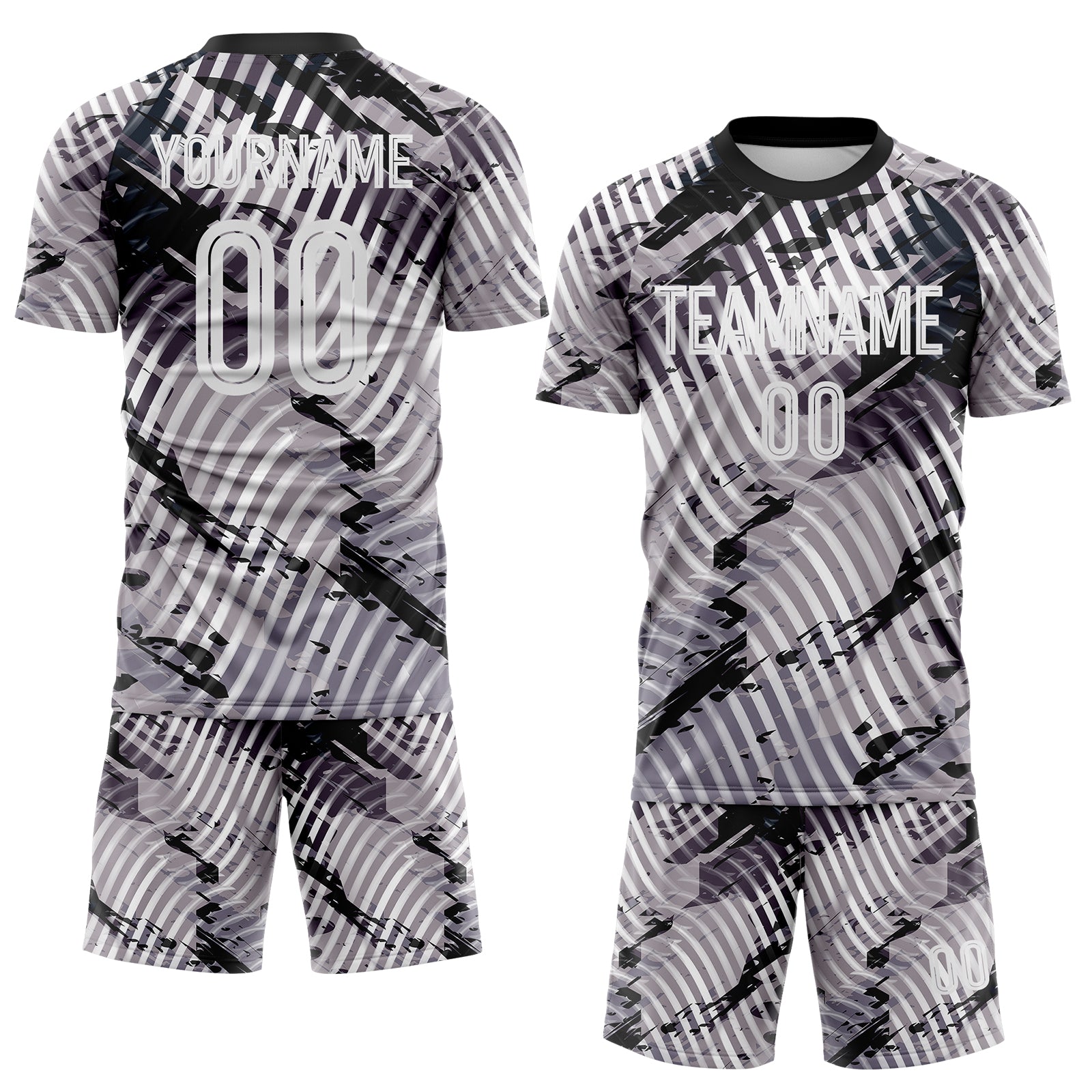 Custom Gray White-Black Abstract Swirl Wave Grunge Splatter Sublimation Soccer Uniform Jersey