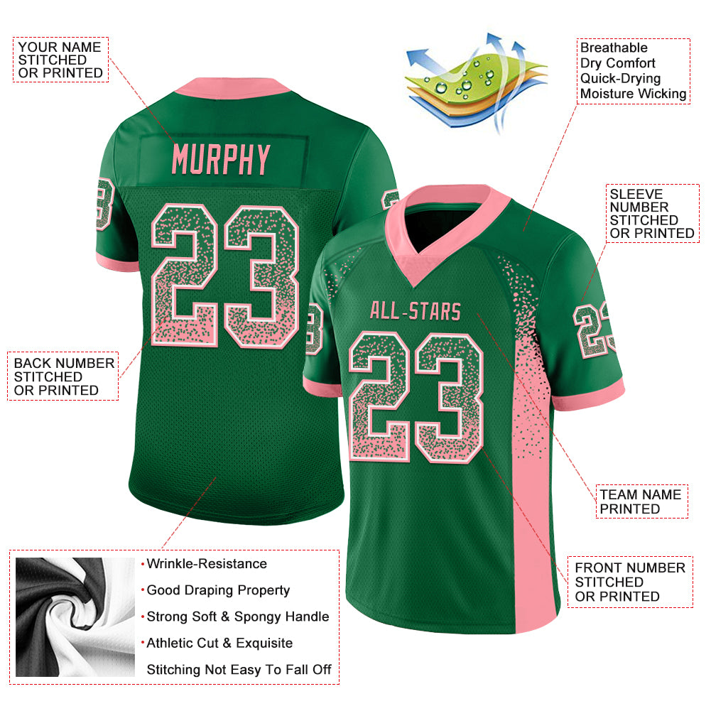 Custom Kelly Green Medium Pink-White Drift Fashion Football Jersey - Fan Version