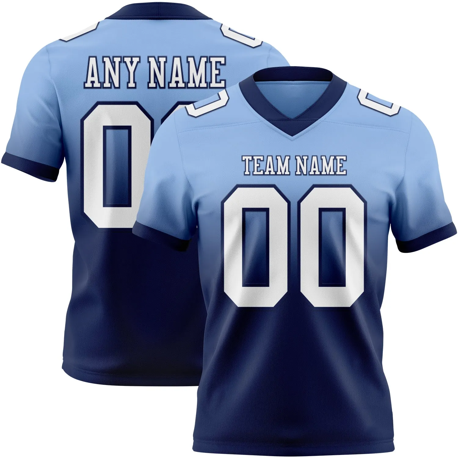 Custom Light Blue White-Navy Authentic Fade Fashion Football Jersey - Player Version