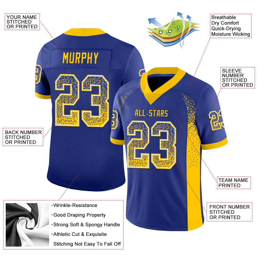 Custom Royal Yellow-White Drift Fashion Football Jersey - Fan Version