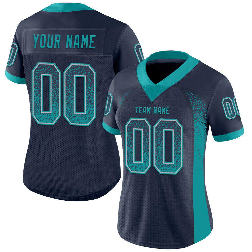 Custom Navy Teal-Gray Drift Fashion Football Jersey - Fan Version