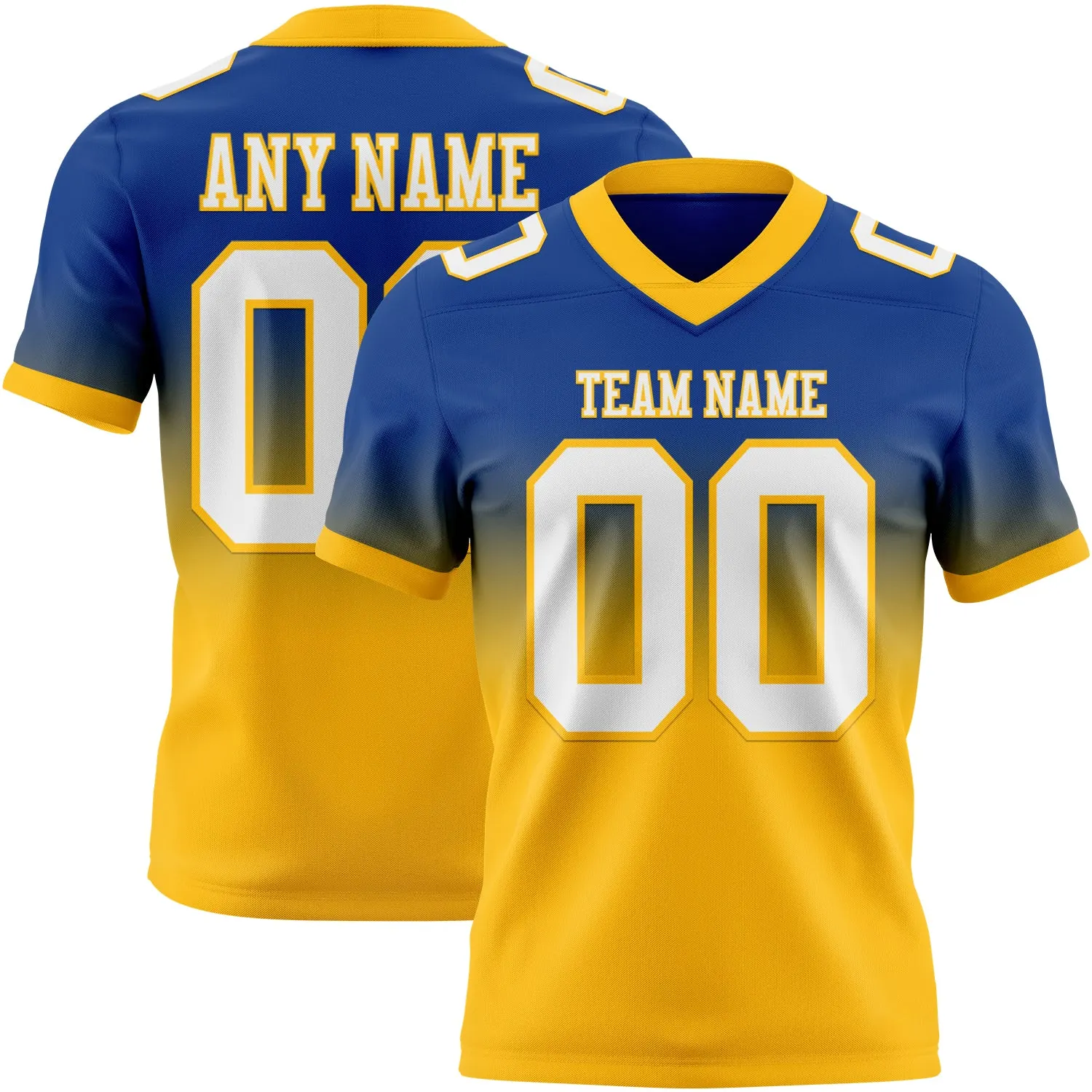 Custom Royal White-Gold Authentic Fade Fashion Football Jersey - Player Version
