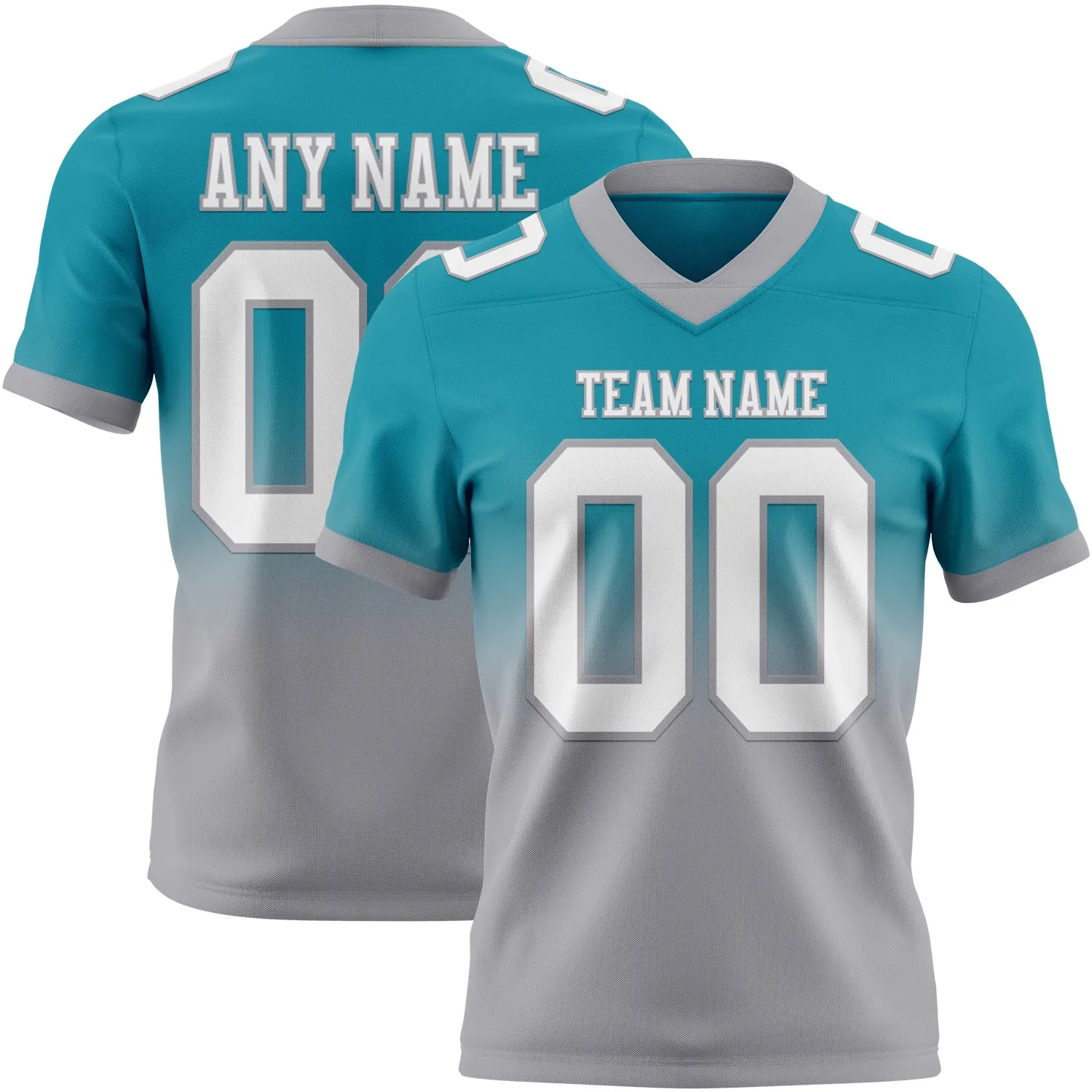 Custom Teal White-Gray Authentic Fade Fashion Football Jersey - Fan Version