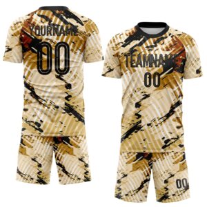 Custom Cream-Black Abstract Swirl Wave Grunge Splatter Sublimation Soccer Uniform Jersey