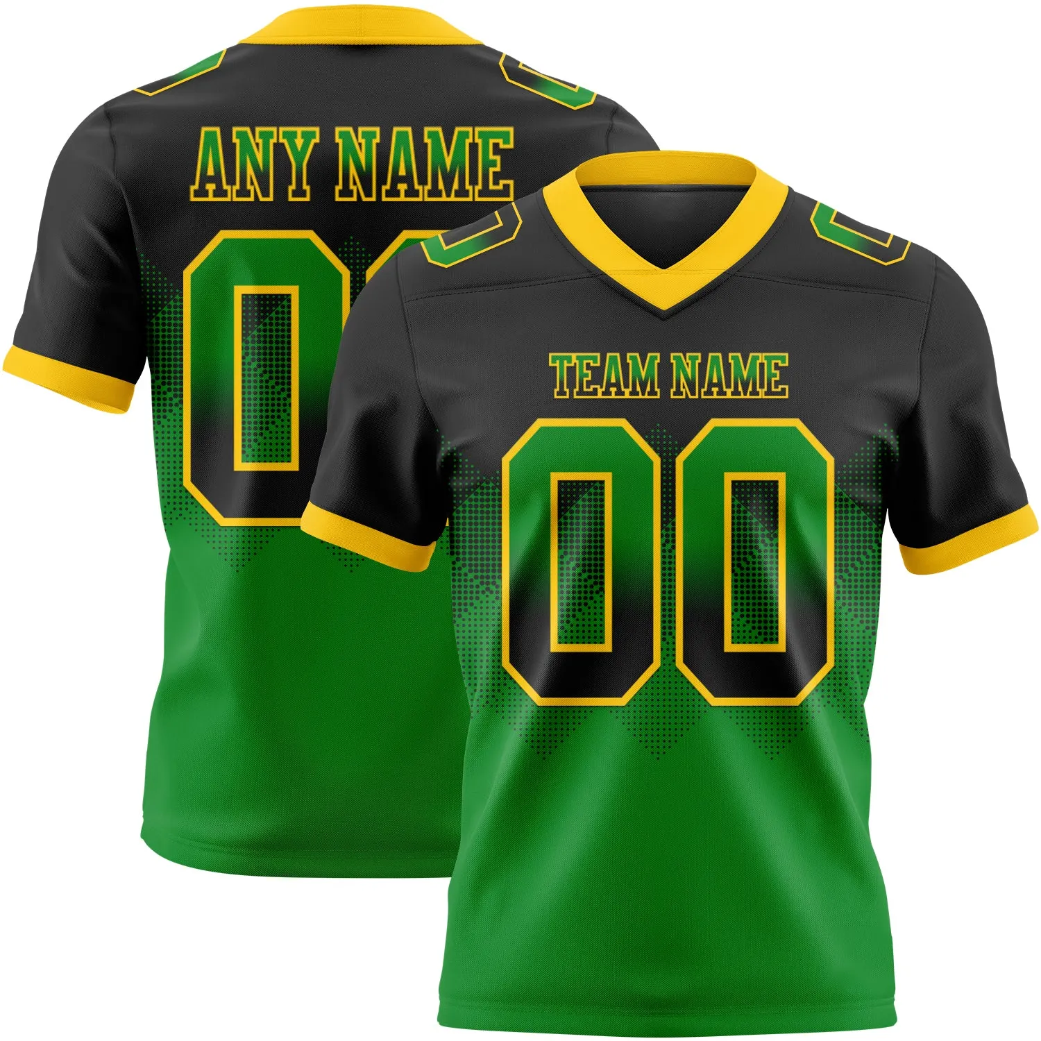 Custom Black Grass Green-Yellow Authentic Gradient Square Shape 7V7 Flag Football Jersey - Fan Version