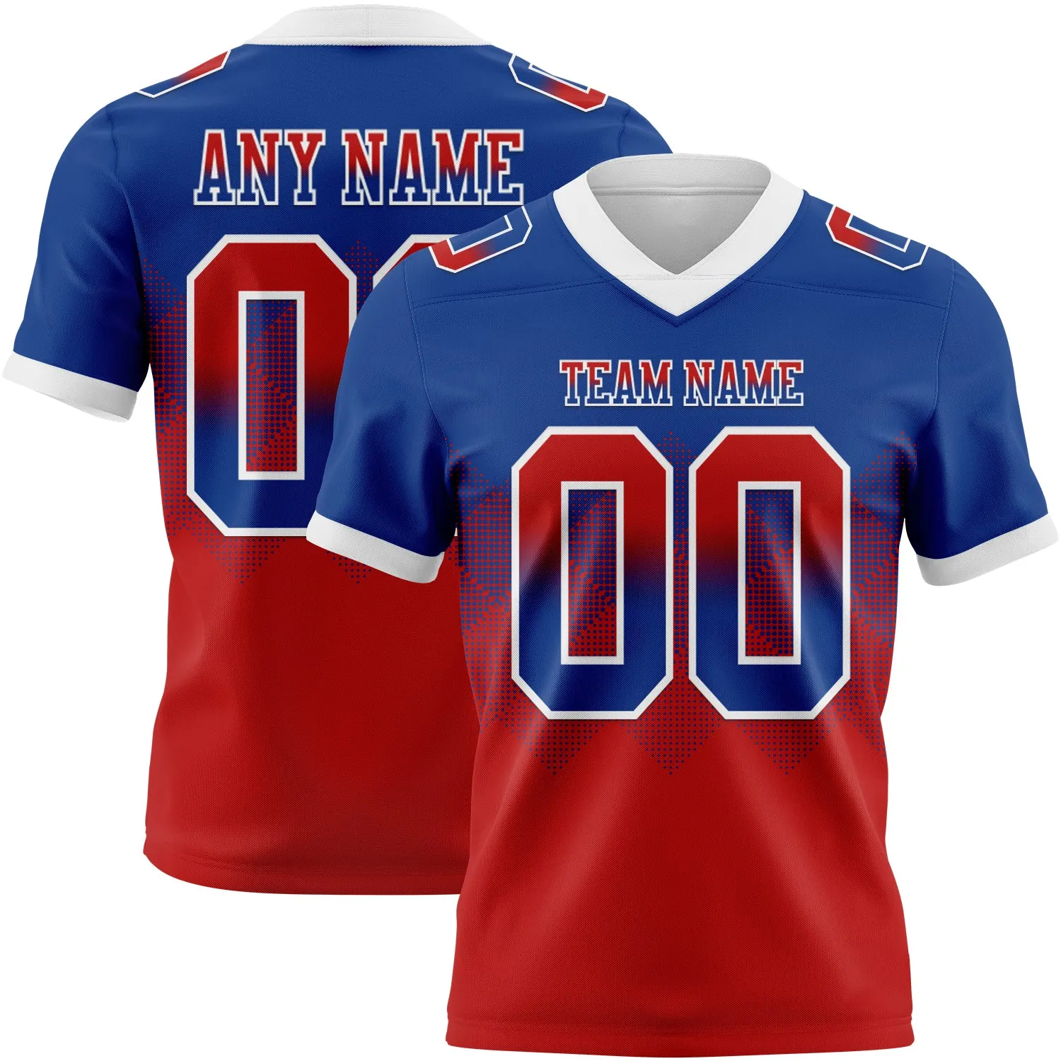 Custom Royal Red-White Authentic Gradient Square Shape 7V7 Flag Football Jersey - Player Version