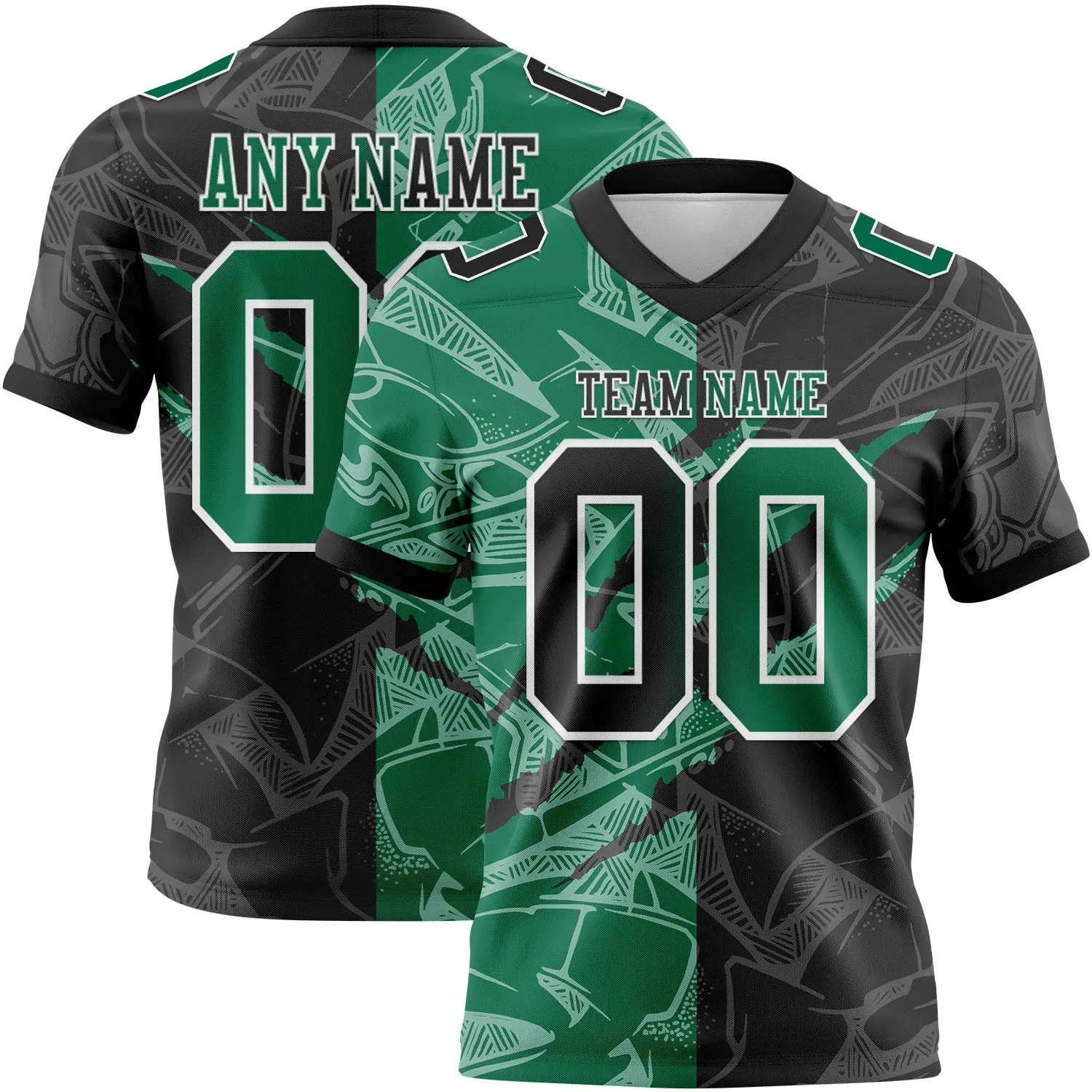 Custom Black Kelly Green-White Authentic Gradient Fashion Scratch Football Jersey - Player Version