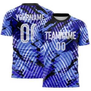 Custom Blue White-Black Abstract Swirl Wave Grunge Splatter Sublimation Soccer Uniform Jersey