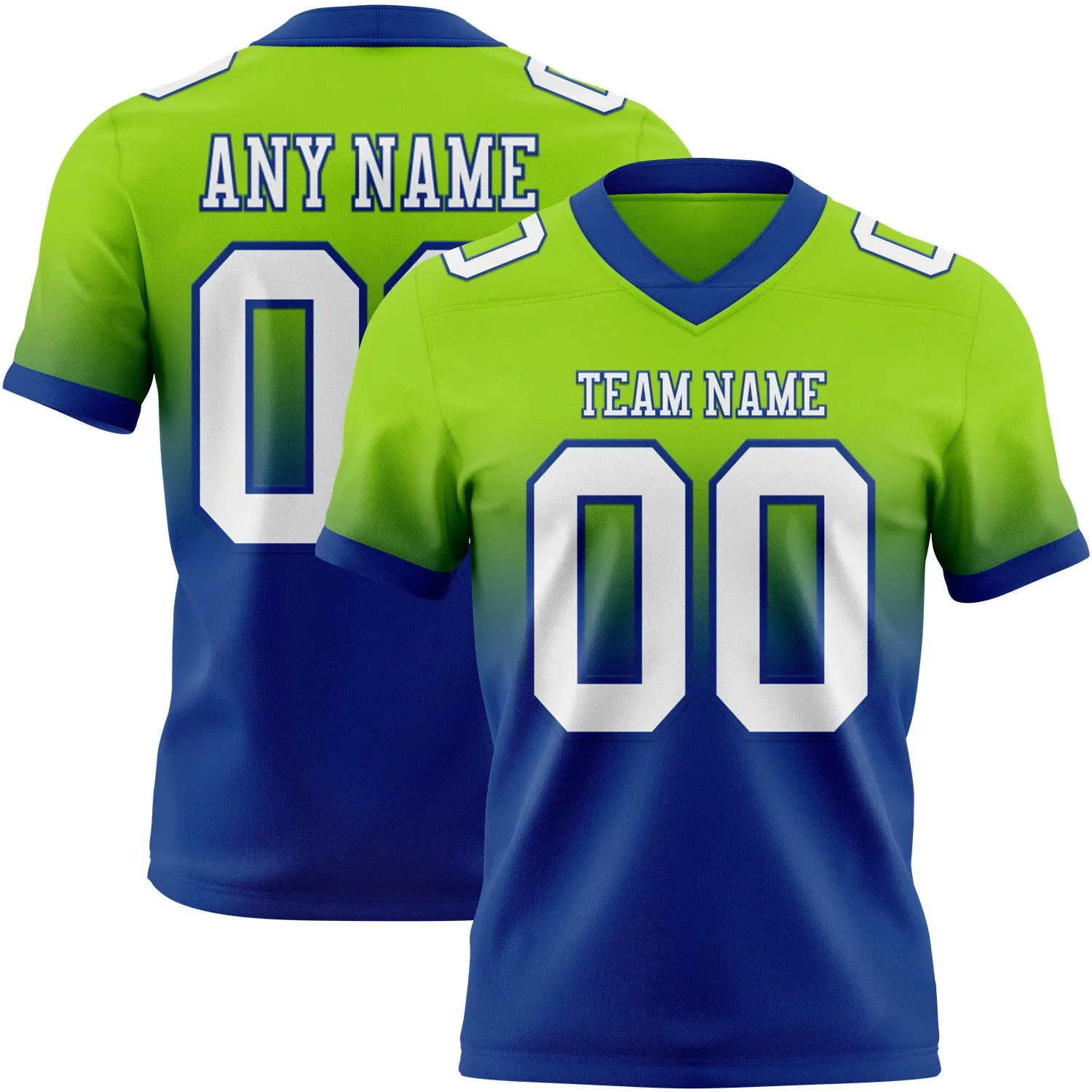 Custom Neon Green White-Royal Authentic Fade Fashion Football Jersey - Player Version