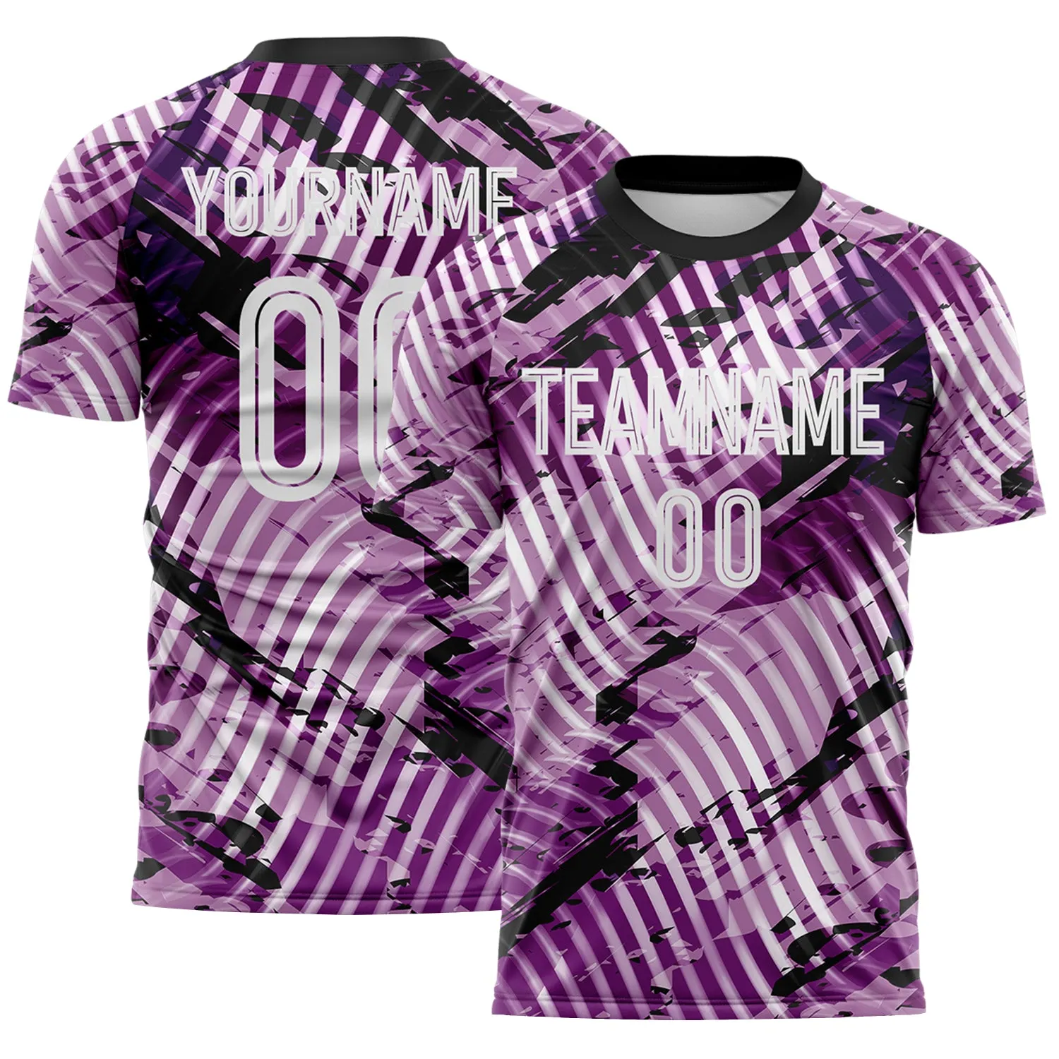 Custom Light Purple White-Black Abstract Swirl Wave Grunge Splatter Sublimation Soccer Uniform Jersey