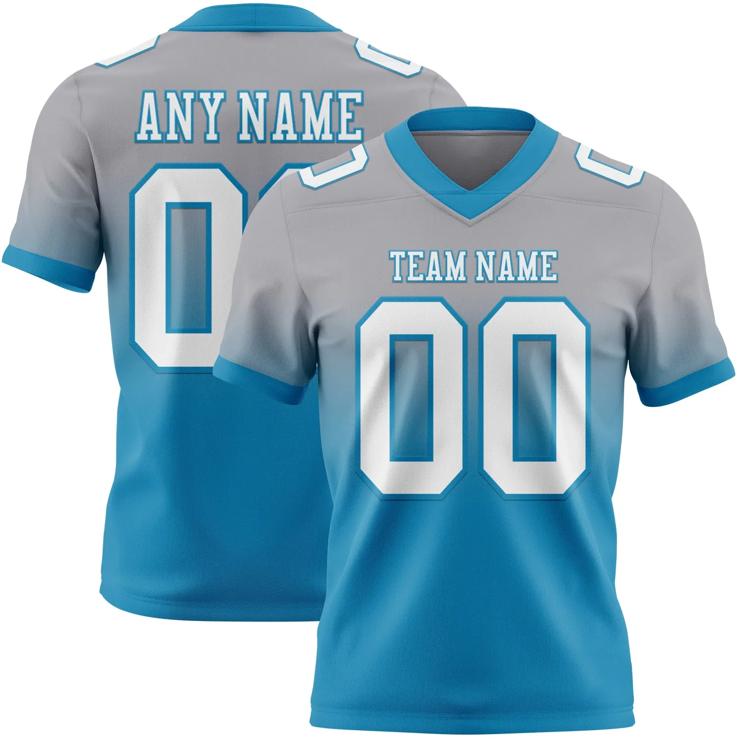 Custom Gray White-Panther Blue Authentic Fade Fashion Football Jersey - Fan Version