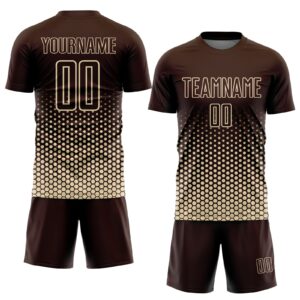 Custom Brown-Cream Geometric Hexagonal Dot Gradient Sublimation Soccer Uniform Jersey