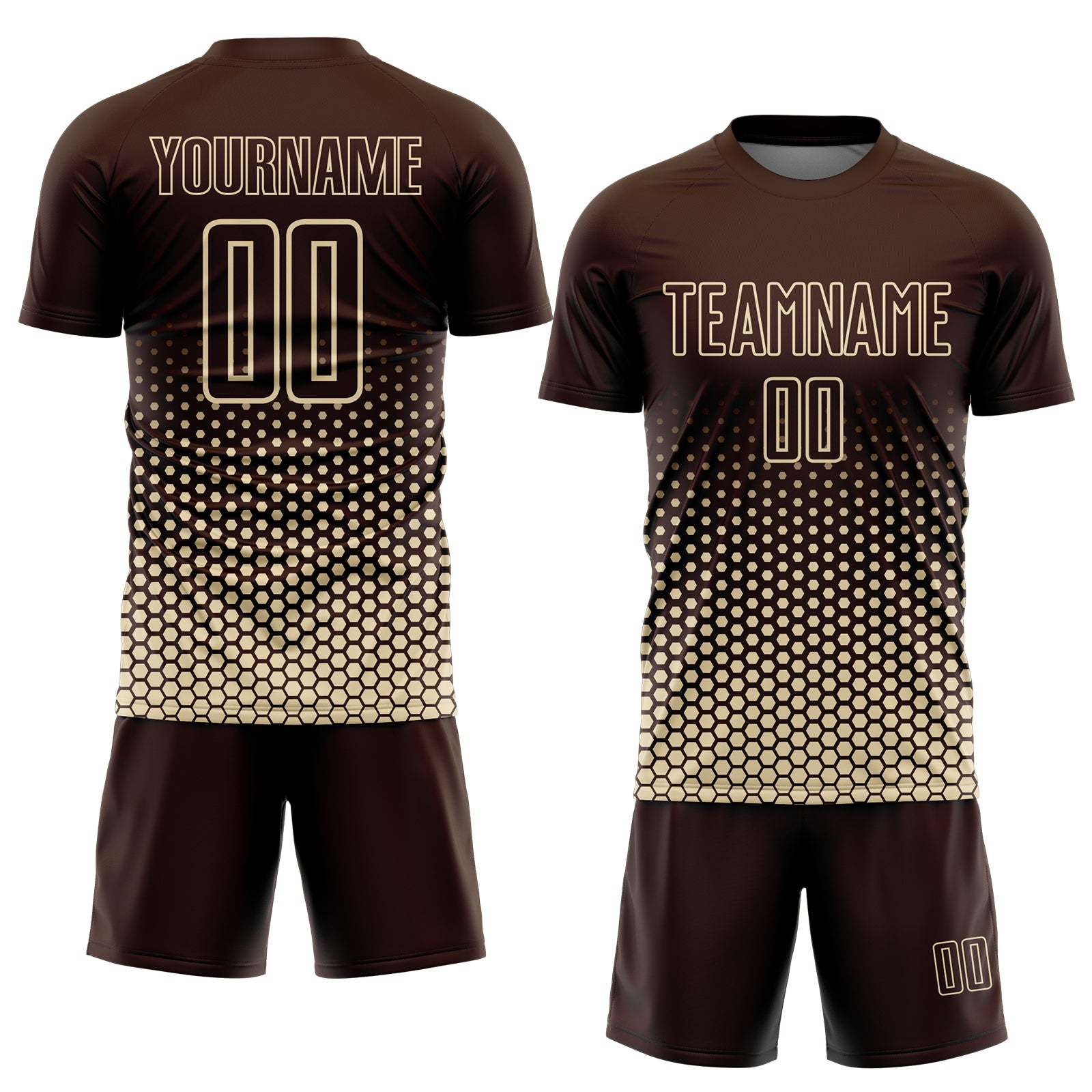 Custom Brown-Cream Geometric Hexagonal Dot Gradient Sublimation Soccer Uniform Jersey